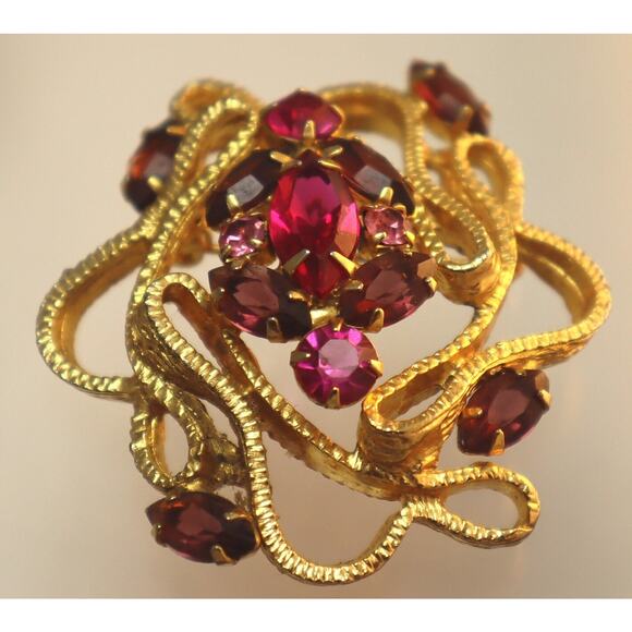 Pink Purple Rhinestone Abstract Squiggly Brooch Pin Set Vintage - Picture 4 of 8